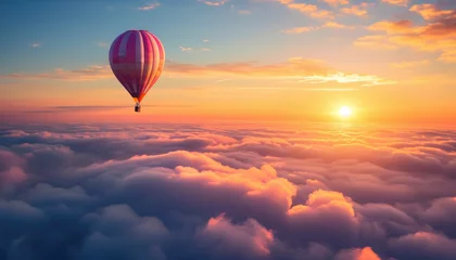 Schilderijen op glas image of hot air balloon in the sky at sunset © Kien
