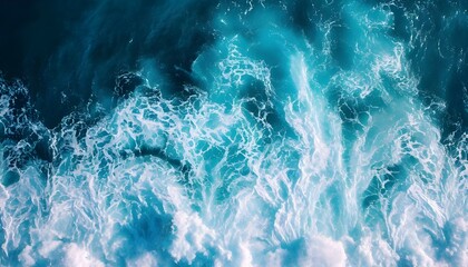 Fototapeta na wymiar Aerial view to ocean waves. Blue water background