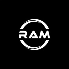 RAM letter logo design with black background in illustrator, cube logo, vector logo, modern alphabet font overlap style. calligraphy designs for logo, Poster, Invitation, etc.