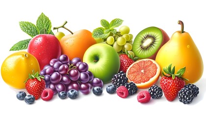 Naklejka na ściany i meble Illustration of a group of fruits over white