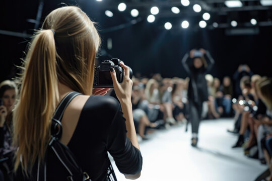 Woman taking picture of new model on fashion show