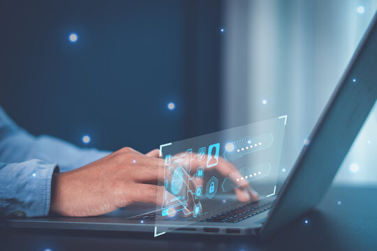 business typing and entering username and password for the login to personal profile account. Secured connection and data security on the internet.cyber security password login online concept