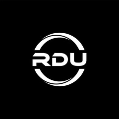 RDU letter logo design with black background in illustrator, cube logo, vector logo, modern alphabet font overlap style. calligraphy designs for logo, Poster, Invitation, etc.