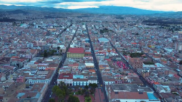 View of the city of Riobamba in Ecuador, South America with mountains in the background. City in Ecuador. Riobamba capital of the Chimborazo Province.