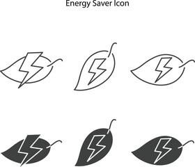 energy saver icon on white background, energy saving logo with leaf icon and thunder icon.