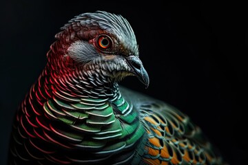 Portrait macro Zebra Dove isolated on black AI Generative