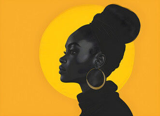 Illustration of a black woman profile to celebrate Black History Month or Women's History Day