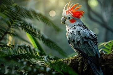 Palm Cockatoo standing on the old lod AI Generative - obrazy, fototapety, plakaty