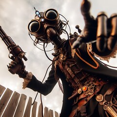 Naklejka premium a person with fantasy of a steampunk alien