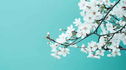 Delicate cherry blossoms bloom against a clear teal sky, signaling the fresh start of spring.