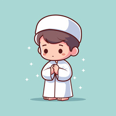 Illustration of a cute Muslim praying standing, with a flat vector concept