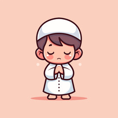 Illustration of a cute Muslim praying standing  with a flat vector concept