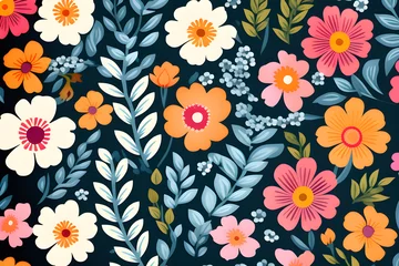 Fotobehang Seamless patterns decorated with flowers - beautiful patterns in the form of local fabrics and pixels that capture tribal culture generative ai © 랑이 자
