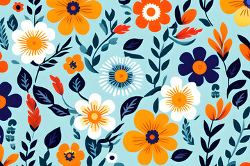 Seamless patterns decorated with flowers - beautiful patterns in the form of local fabrics and pixels that capture tribal culture generative ai - obrazy, fototapety, plakaty