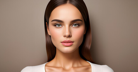 Beauty female face. Beautiful brunette woman, portrait close up. Portrait of Beauty woman with blue eyes. Beauty face. Fashion Beauty face. Top model girl with curly hairstyle. Woman face close up. - Powered by Adobe