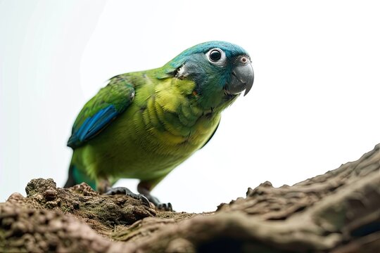 the Blue-faced Parrot Finch standing on old wood AI Generative