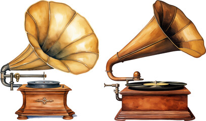 Watercolor illustration old gramophone