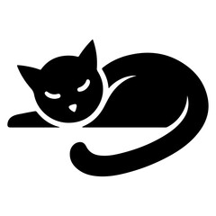 A Sleeping Cat vector silhouette, cat sleeping silhouette, black color white background