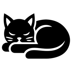 A Sleeping Cat vector silhouette, cat sleeping silhouette, black color white background