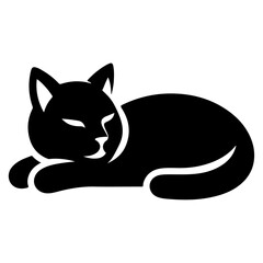 A Sleeping Cat vector silhouette, cat sleeping silhouette, black color white background