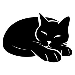 A Sleeping Cat vector silhouette, cat sleeping silhouette, black color white background