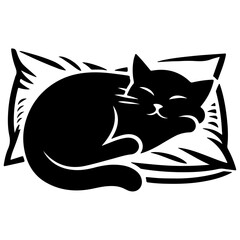 A Cat Sleeping with pillow vector silhouette, white background