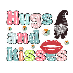  Valentines Retro Sublimation T shirt, Hugs and Kisses
