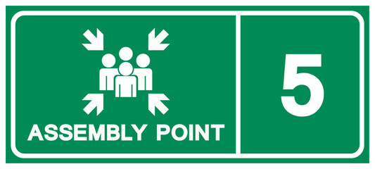Assembly Point 5 Symbol Sign, Vector Illustration, Isolated On White Background Label .EPS10