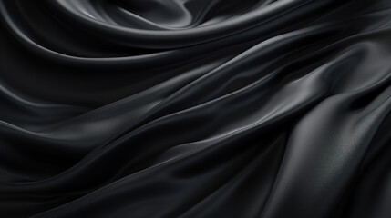 A luxurious close-up of black silk fabric, displaying a smooth texture and elegant folds that convey a sense of sophistication and depth.