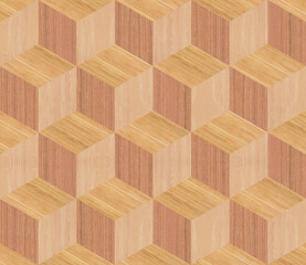 Cube blocks abstract background with wood pattern. 3d fine art wooden floor or wall style © Khang