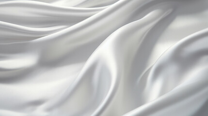 Naklejka premium Close-up of pure white satin fabric with soft, elegant drapes, perfect for luxurious fashion and decor backgrounds.