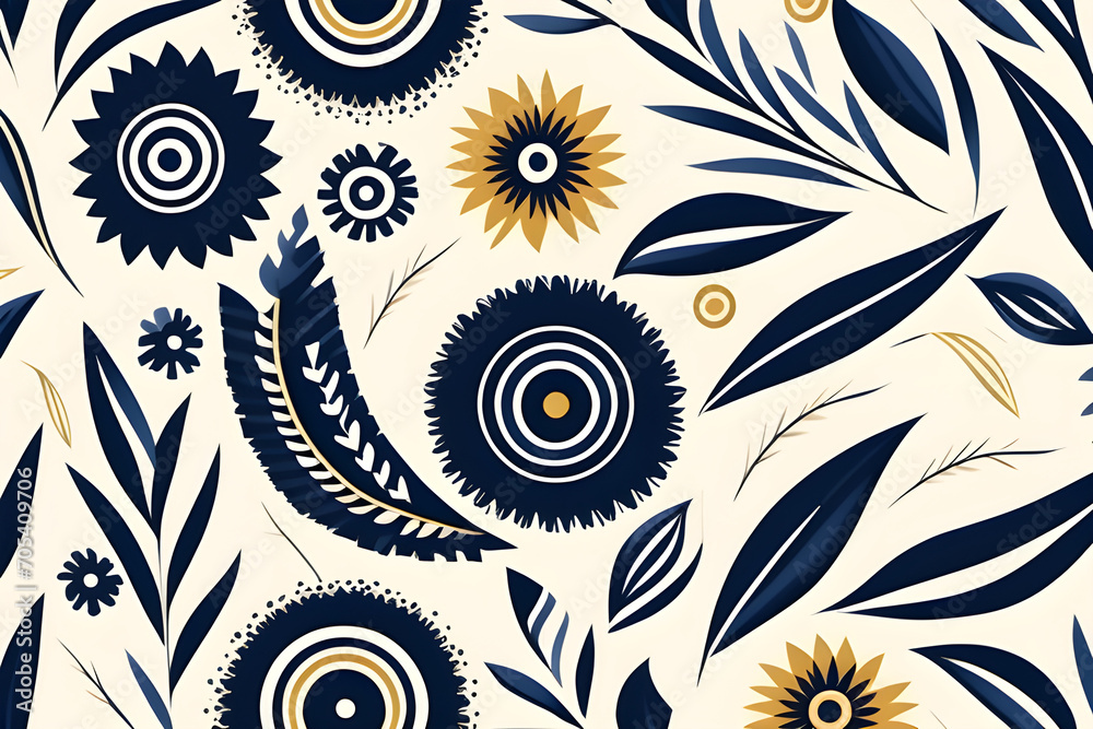Wall mural seamless pattern set in white and navy blue - square design of local fabric pattern containing triba