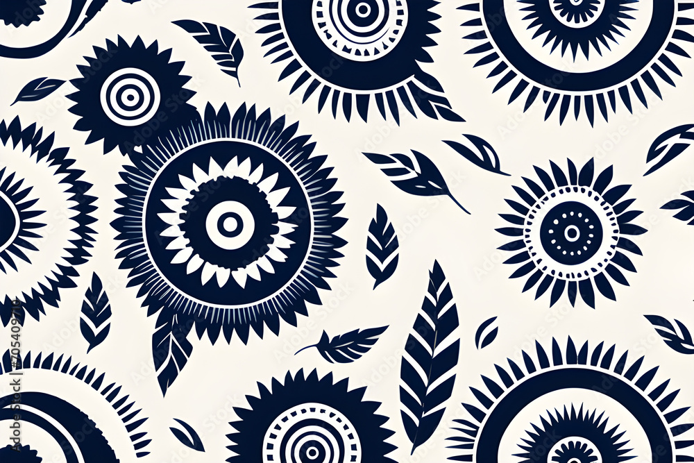 Wall mural seamless pattern set in white and navy blue - square design of local fabric pattern containing triba