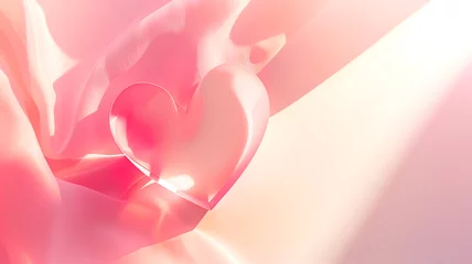 Foto op Plexiglas Fundo com coração translúcido em tecido acetinado rosa © marcia47