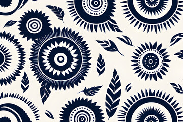 Seamless pattern set in white and navy blue - square design of local fabric pattern containing tribal culture generative ai - obrazy, fototapety, plakaty