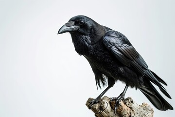 Portrait crow standing on small root isolated on white AI Generative