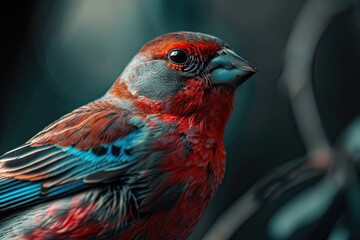 portrait macro Finch bird on the forest AI Generative
