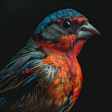Portrait macro finch bird on black background AI Generative