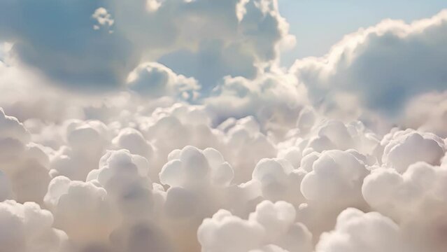 Sunlight illuminating a group of small white clouds in the distance