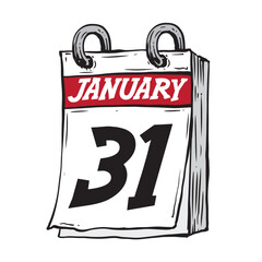 Simple hand drawn daily calendar for January line art vector illustration date 31, January 31st