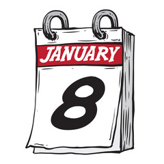 Simple hand drawn daily calendar for January line art vector illustration date 8, January 8th