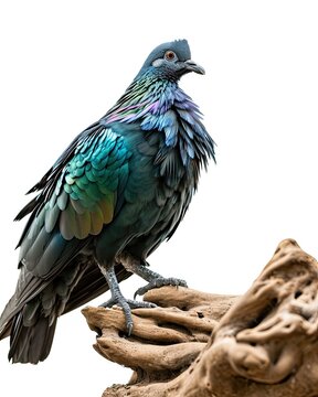 Portrait Nicobar Pigeon standing on old wood isolated on white AI Generative