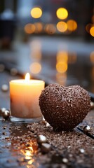 Chocolate heart falling on candle lights on a textured background ,Chocolate day, Valentines Day, Valentines week 