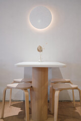 Gold leaf decoration table details in a glass and rounded ornament with backlights