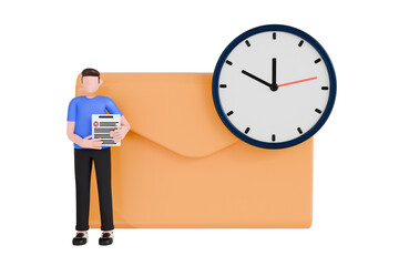 Sending CV 3D Illustration. Man sending resume on mail 3D Illustration