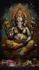 Fototapeta premium A Ganesha Oil Painting The full picture is straightforward. Abstract background. Sharp lines.