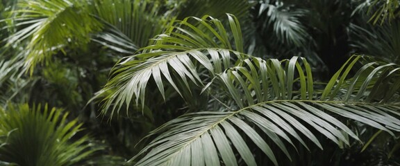 Beautiful palm leaves, tropical garden concept, dark green leaf wallpaper decoration