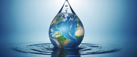 The Earth in a drop of water. World water day concept. Generative AI