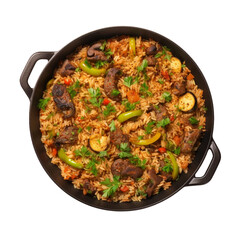 paella with chicken and vegetables.
