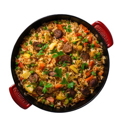 paella with chicken and vegetables.
